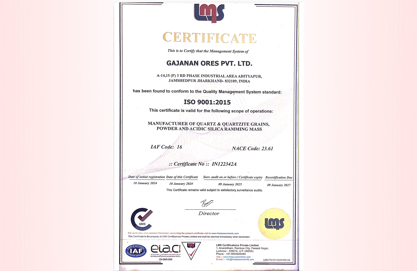 quality control certificate